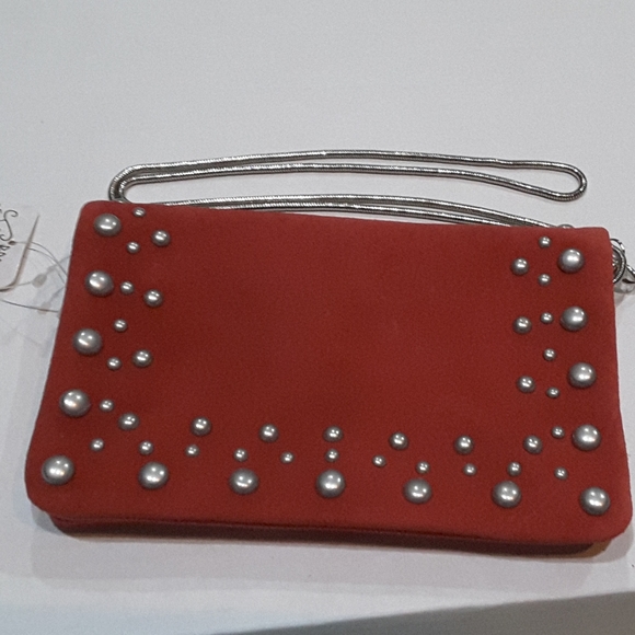 Free People Kingston Ruby Red Suede Silver Studs & Chain Strap Crossbody Bag NWT - Picture 2 of 8